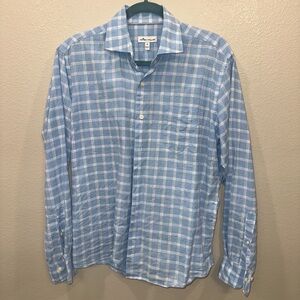 Peter Millar Linen Blue Checkered Men's Shirt